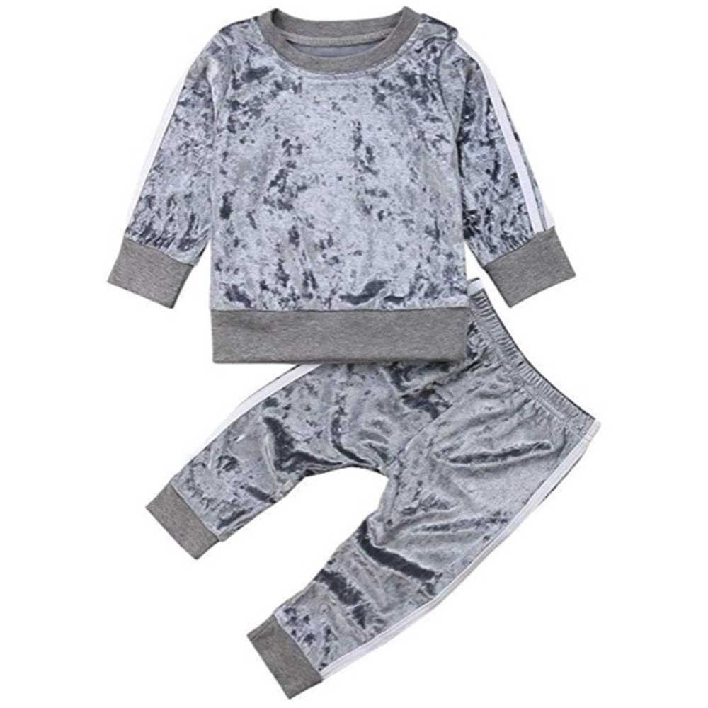 Gray velvet pant set for toddler